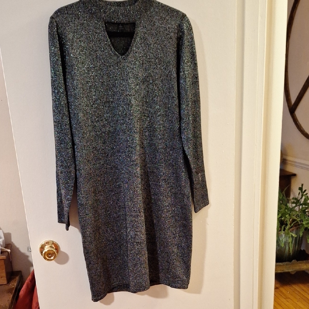 Connected Apparel Shimmering Black Midi Dress